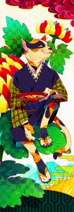 秋赤音掛軸　「化け三毛猫　-長月」 / 秋赤音　AKIAKANE