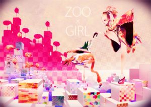 秋赤音ジークレープリント額　「flamingo x girl」 / 秋赤音　AKIAKANE