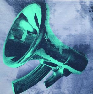 Beejoirシルクスクリーンキャンパス額「Megaphone」-Green,Blue- / Beejoir　ビジョア