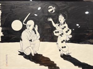 佐伯俊男　肉筆画　「満月と紙風船」／佐伯俊男／(Toshio Saeki Handwriting / Toshio Saeki)のサムネール